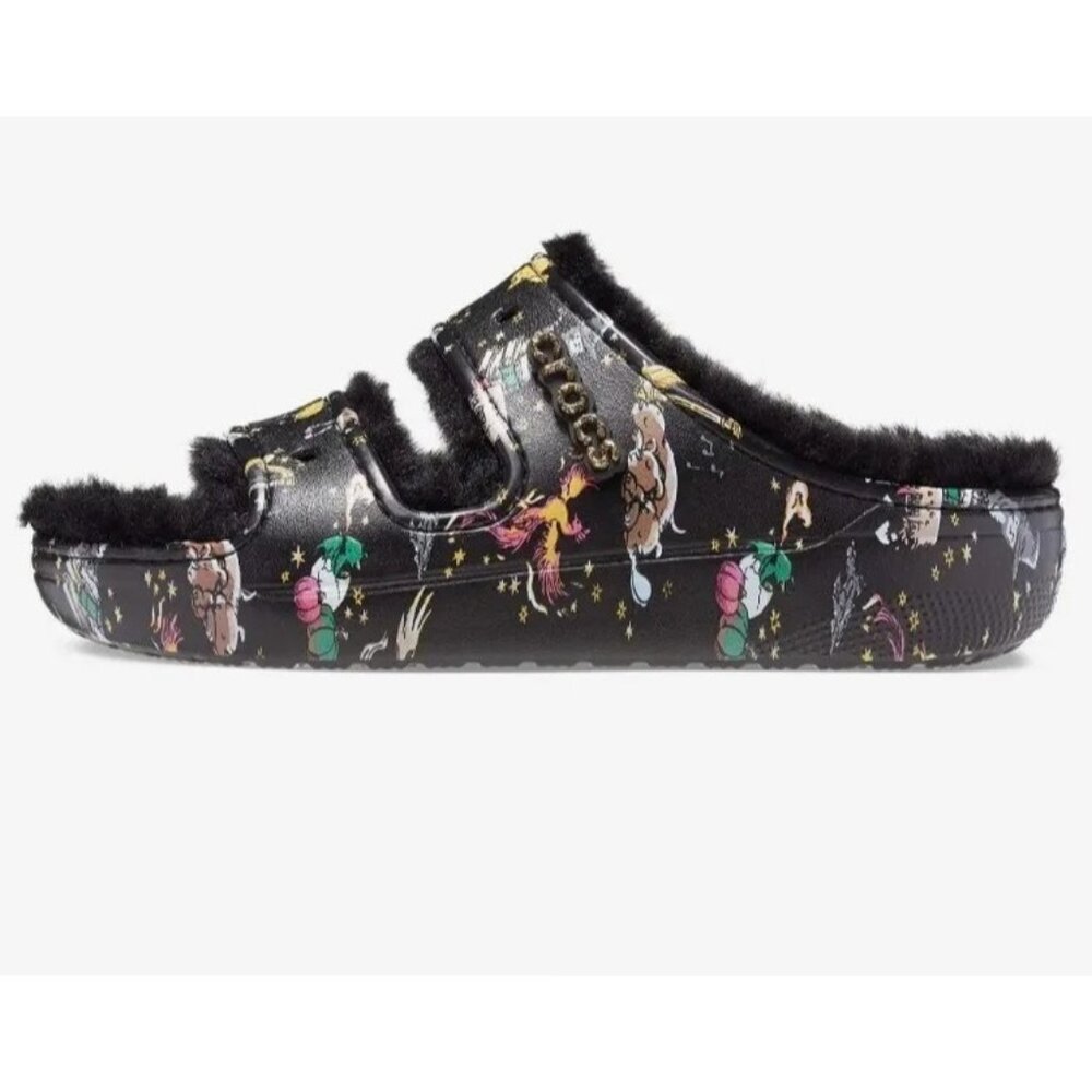 CROCS Black Graphic Furry Sandals